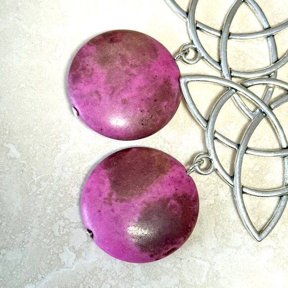 2/$20, Viva Magenta Agate Celtic Trinity Sterling Silver Dangle Earrings - Picture 3 of 9